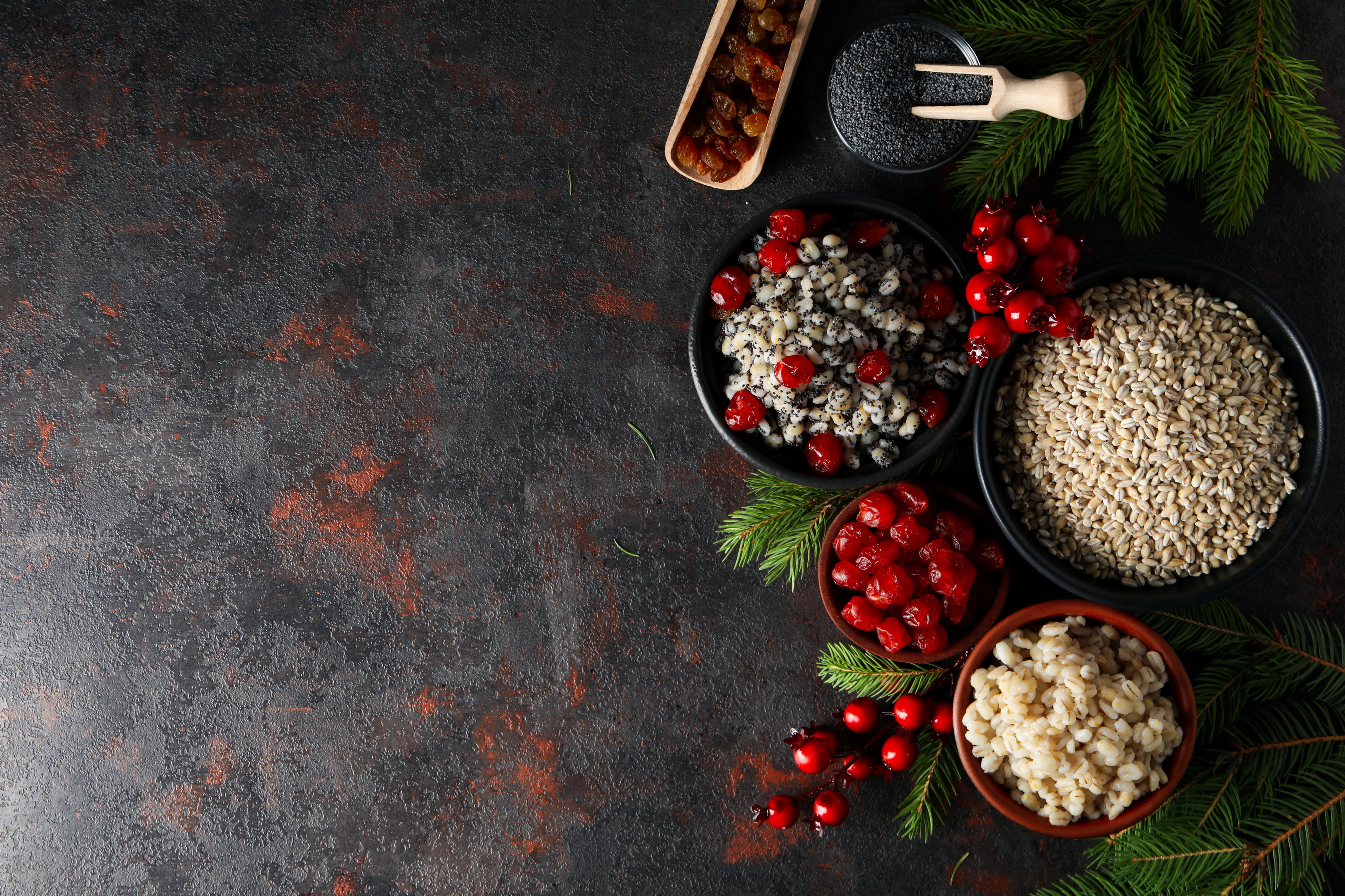 Concept of Orthodox Christmas food, Kutya, space for text