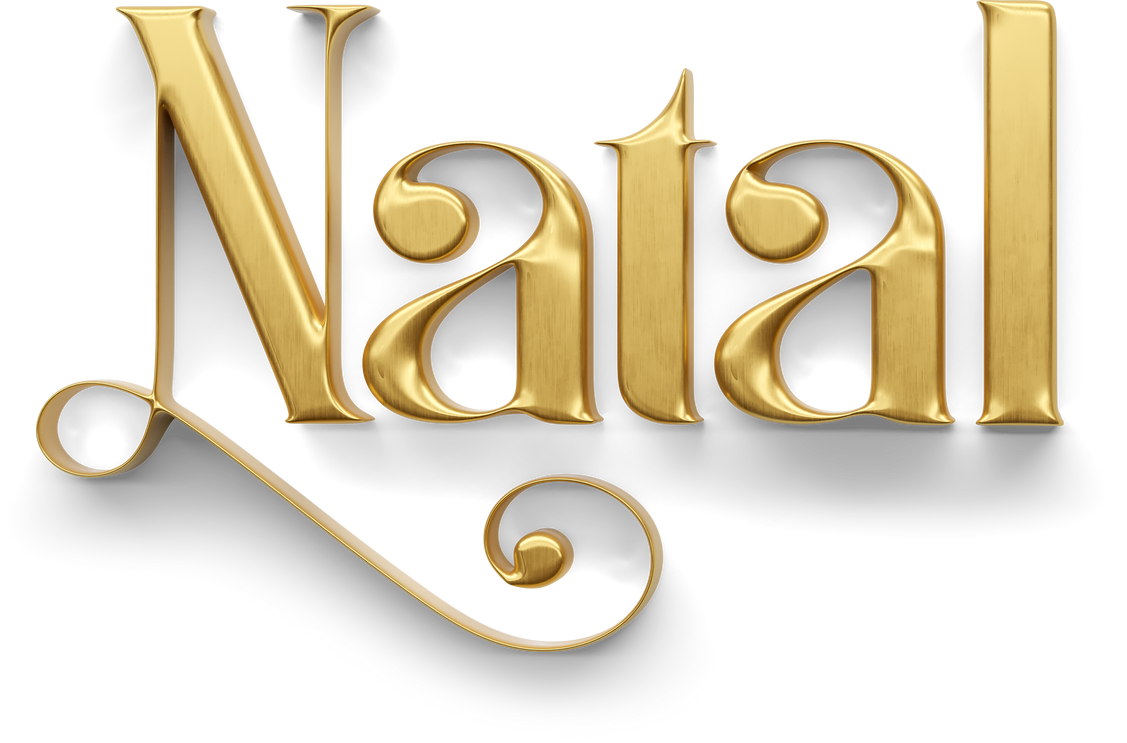 Name Christmas in Portuguese 3d render gold realistic